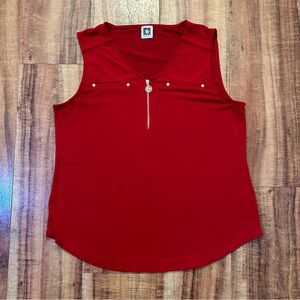 Anne Klein Sleeveless Red Top Gold Zipper Size Medium